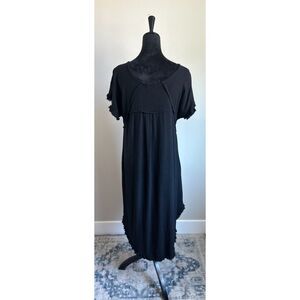 Farveur Women's Cut Linen Short Sleeve Fringe Hem Round Tunic Dress Size M